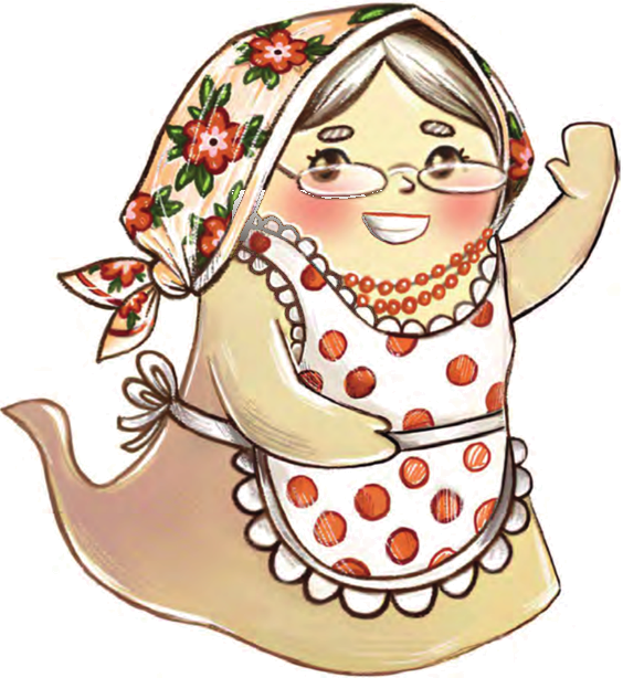Boo Boo Babcia, a friendly Polish ghost grandmother waving